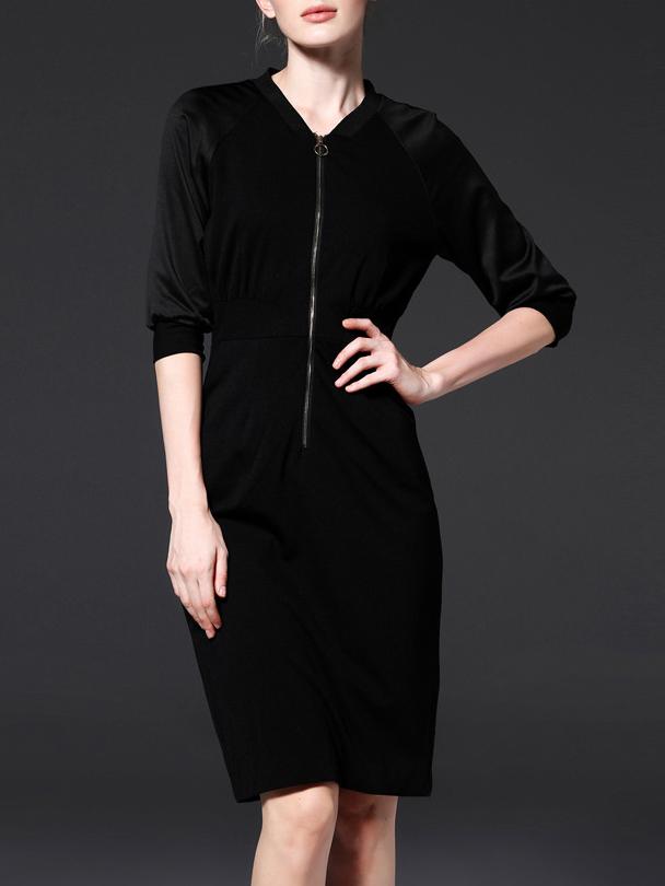 Shein Black V Neck Zipper Sheath Dress
