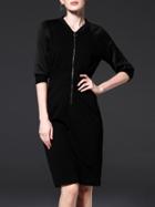 Shein Black V Neck Zipper Sheath Dress