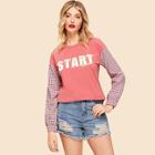 Shein Drop Shoulder Gingham Sleeve Tee