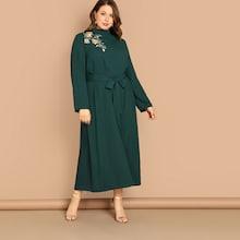 Shein Plus Floral Embroidered Self Belted Dress