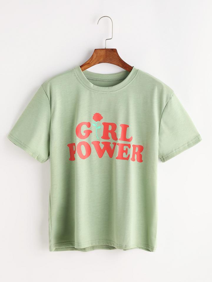 Shein Letter Rose Print Tee