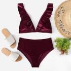 Shein V-plunge Ruffle Velvet Bikini Set