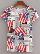 Shein Usa Flag Letters Print T-shirt