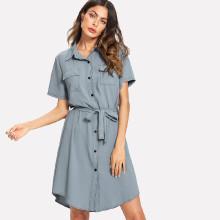 Shein Tie Waist Shirt Dress