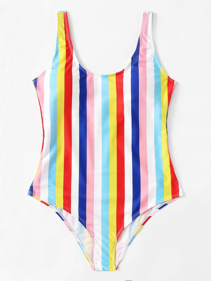 Shein Block Striped Low Back Swimsuit