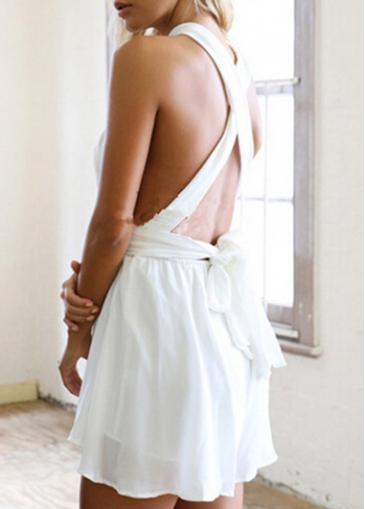 Rosewe White Sleeveless V Neck Chiffon Romper