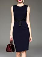 Shein Navy Zipper Tie-waist Sheath Dress