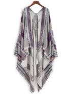 Shein Grey Tone Print Raw Edge Shawl Scarf