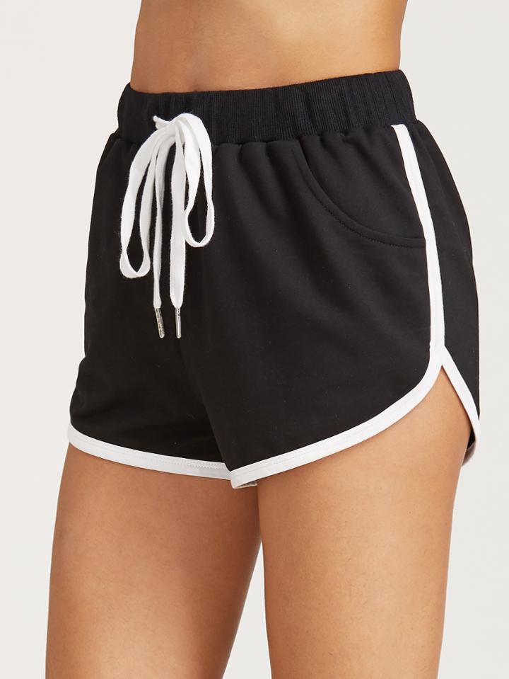 Shein Black Drawstring Waist Contrast Binding Dolphin Shorts