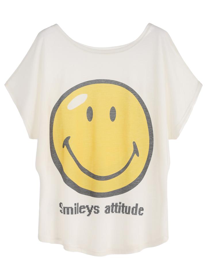 Shein Beige Emoji Print T-shirt