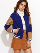 Shein Color Block Striped Trim Button Front Baseball Jacket