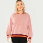 Shein Plus Contrast Tape Drop Shoulder Teddy Sweatshirt