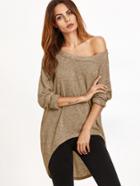 Shein Khaki One Shoulder Dip Hem T-shirt