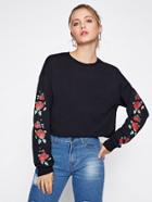 Shein Drop Shoulder Rose Print Crop Sweatshirt