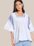 Shein Stitched Ruffle Sleeve Top White