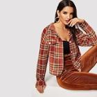 Shein Pocket Patched Plaid Coat