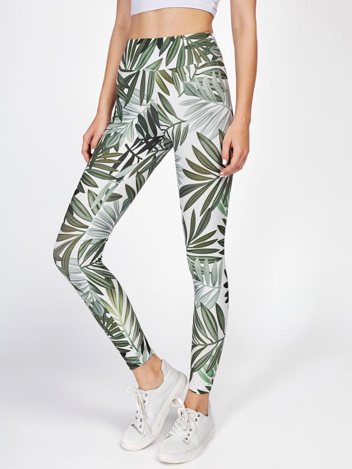 Shein Leaf Print Wide Waistband Leggings