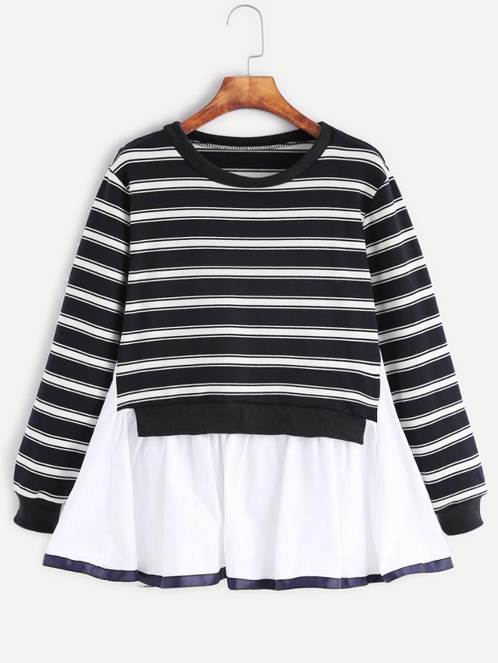 Shein Contrast Ruffle Hem 2 In 1 Striped Sweatshirt