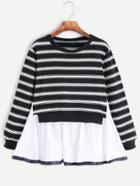 Shein Contrast Ruffle Hem 2 In 1 Striped Sweatshirt