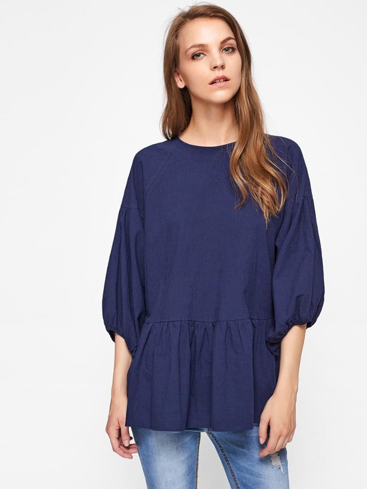 Shein Bishop Sleeve Button Keyhole Back Smock Blouse
