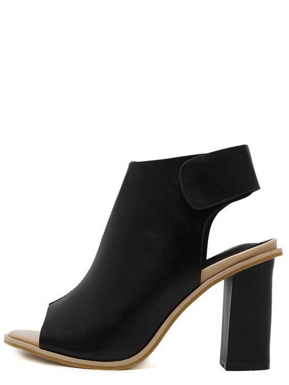 Shein Black Peep Toe Platform Chunky Pumps