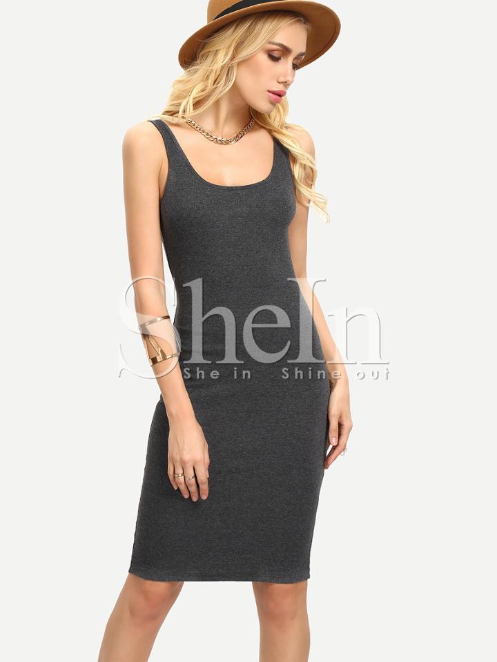 Shein Grey Sleeveless U Neck Bodycon Dress