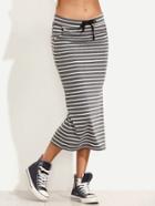 Shein Grey Striped Drawstring Waist Pencil Skirt