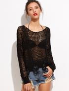 Shein Black Distressed Open Knit Sweater