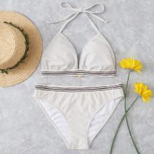 Shein Striped Trim Halter Bikini Set
