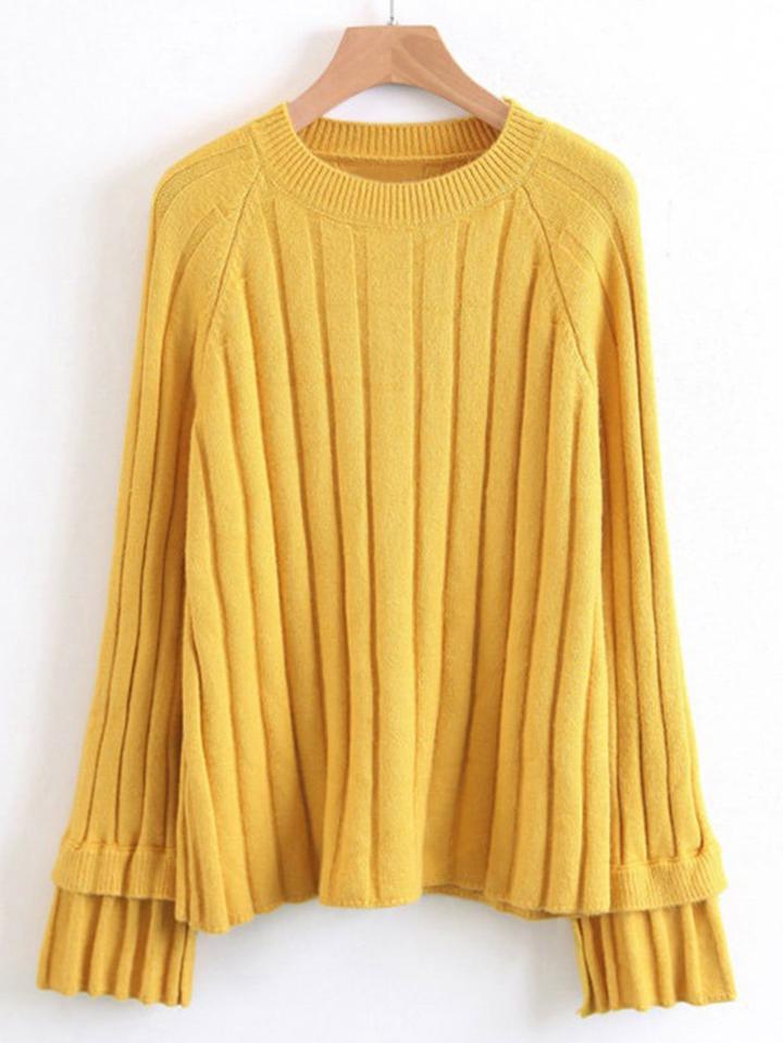 Shein Tied Cuff Raglan Sleeve Ribbed Knitwear