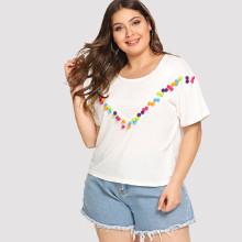 Shein Plus Pom Pom Detail Tunic Tee