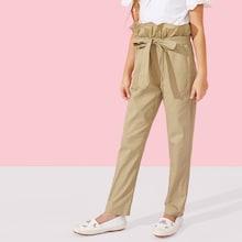 Shein Girls Ruffle Detail Waist Belted Solid Pants