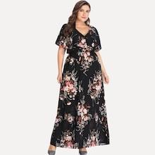 Shein Plus Floral Print V Neck Dress