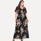 Shein Plus Floral Print V Neck Dress