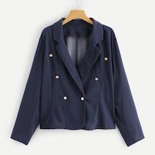 Shein Plus Notch Collar Button Front Peplum Blazer