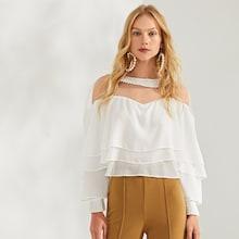 Shein Mesh Contrast Layered Ruffle Top