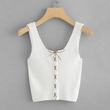 Shein Lace Up Ribbed Knit Top