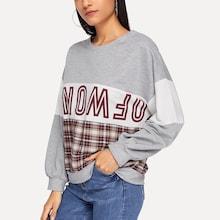 Shein Cut And Sew Panel Plaid Sweatshirt