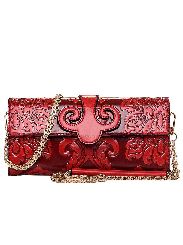 Shein Flower Embossed Clutch With Chain - Red