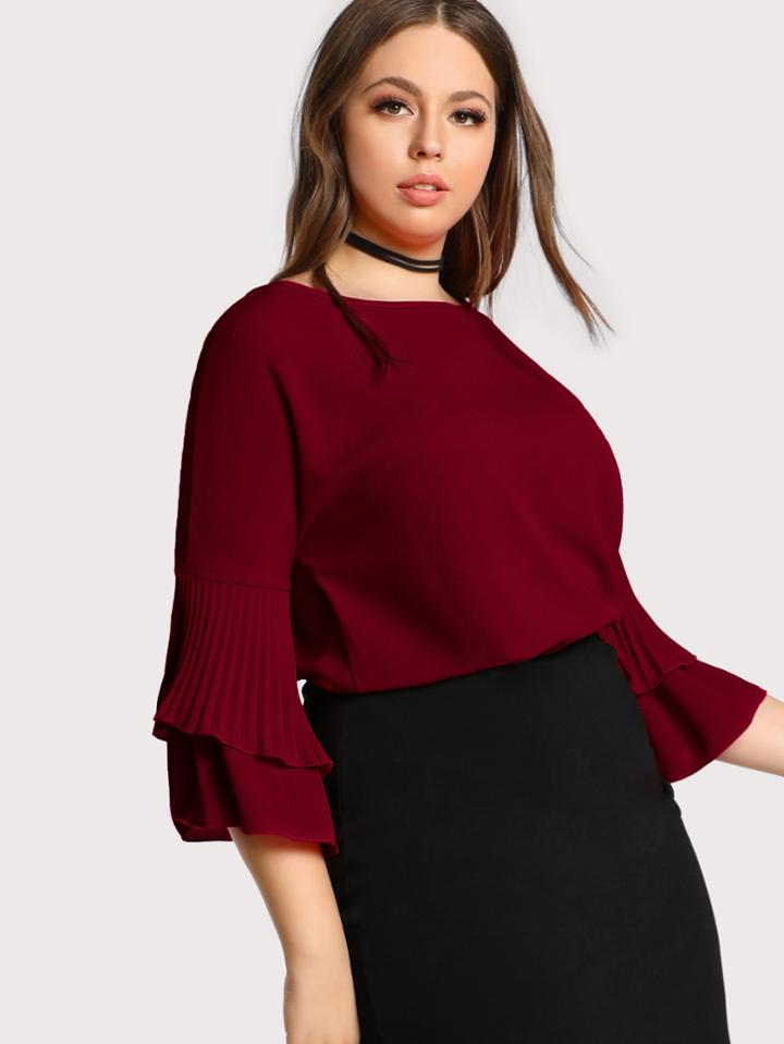 Shein Pleated Ruffle Sleeve Top