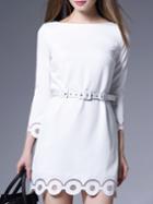Shein White Contrast Gauze Belted Scallop Dress