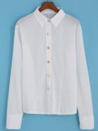 Shein White Lapel Zipper Long Sleeve Buttons Blouse