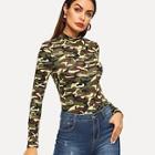 Shein Mock Neck Camo Print T-shirt