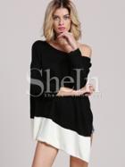 Shein Black White Color Block Asymmetric T-shirt