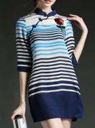 Shein Blue Sequined Striped Shift Dress