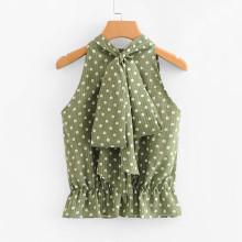Shein Knot Back Pep Hem Spot Blouse