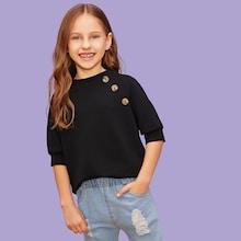 Shein Girls Button Detail Solid Top
