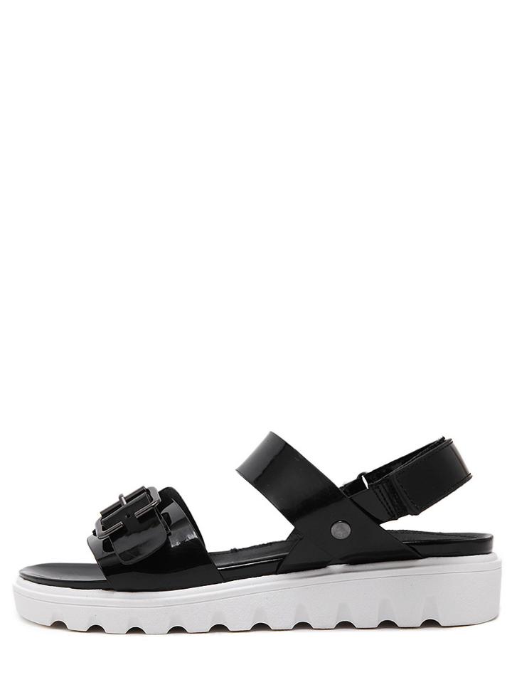 Shein Black Peep Toe Velcro Minimalist Gladiators