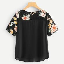 Shein Flower Print Yoke Tunic Top