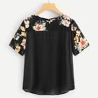 Shein Flower Print Yoke Tunic Top